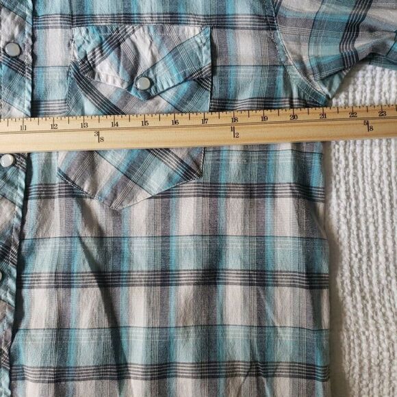 Casual Country Mens Long Sleeve Pearl Snap Shirt Blue Plaid Size XL *FLAW - Picture 9 of 16